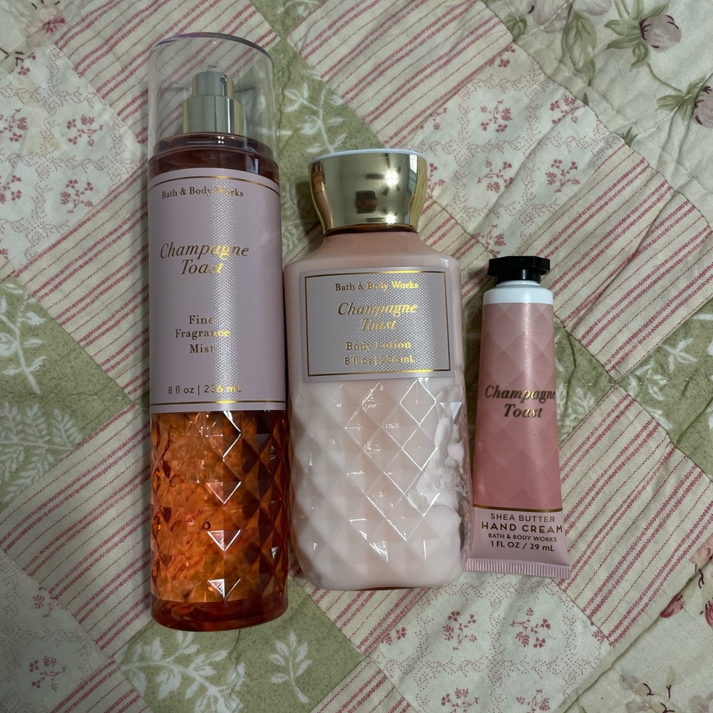 Bath & Bodywork’s Champagne toast mist,lotion, and hand cream